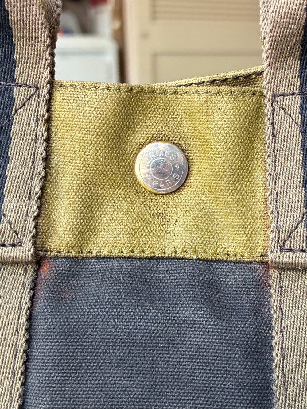 Luxury Hermès Fourre Tout Canvas Tote Bag – Charcoal Gray & Olive Green PM/MM - Picture 16 of 16